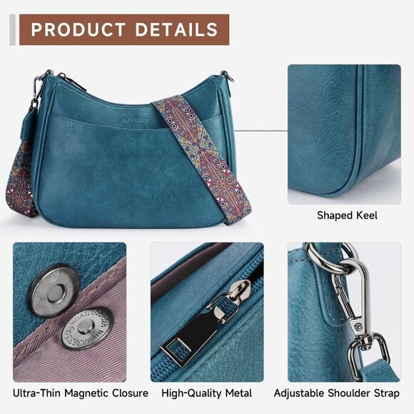 Women's Peacock Blue Imported Leather Crossbody With Adjustable Strap Handbag - Picture 4 of 6